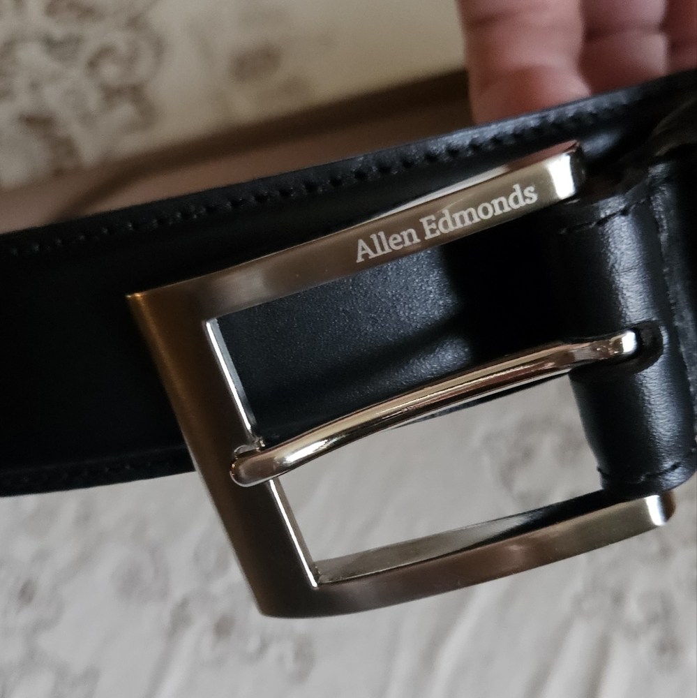 Allen Edmonds Black Leather Belt with Silver Buckle